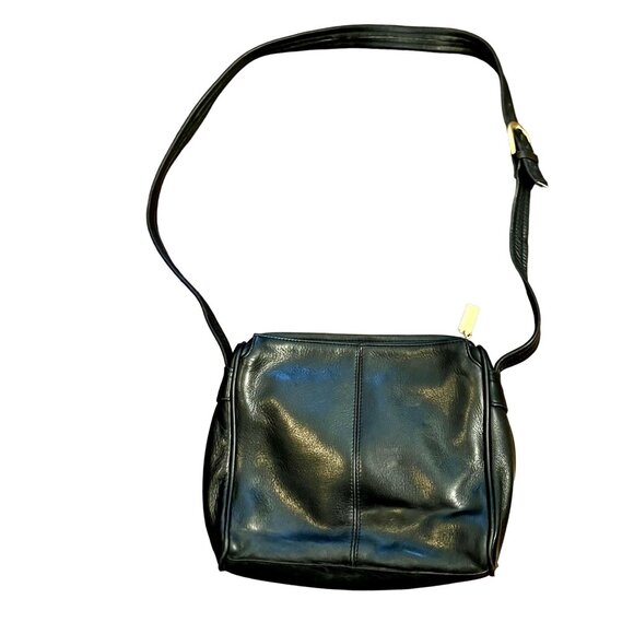 Vintage Tignanello Black Leather Crossbody Bag With Tassel & Multiple Compartmen - Picture 1 of 8